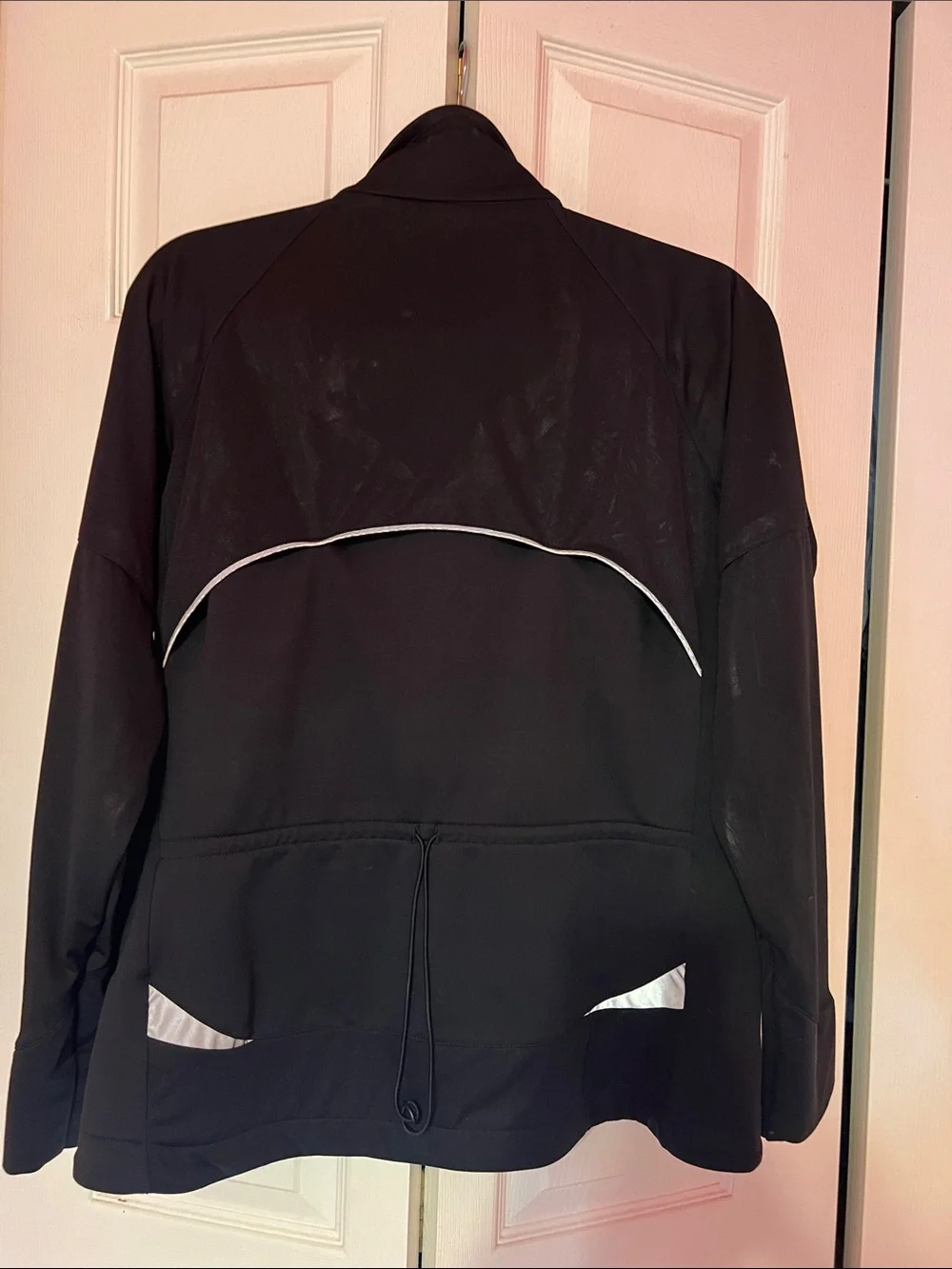 Nike Women’s Black Windbreaker Jacket Hoodie White Accent Panels Size Large